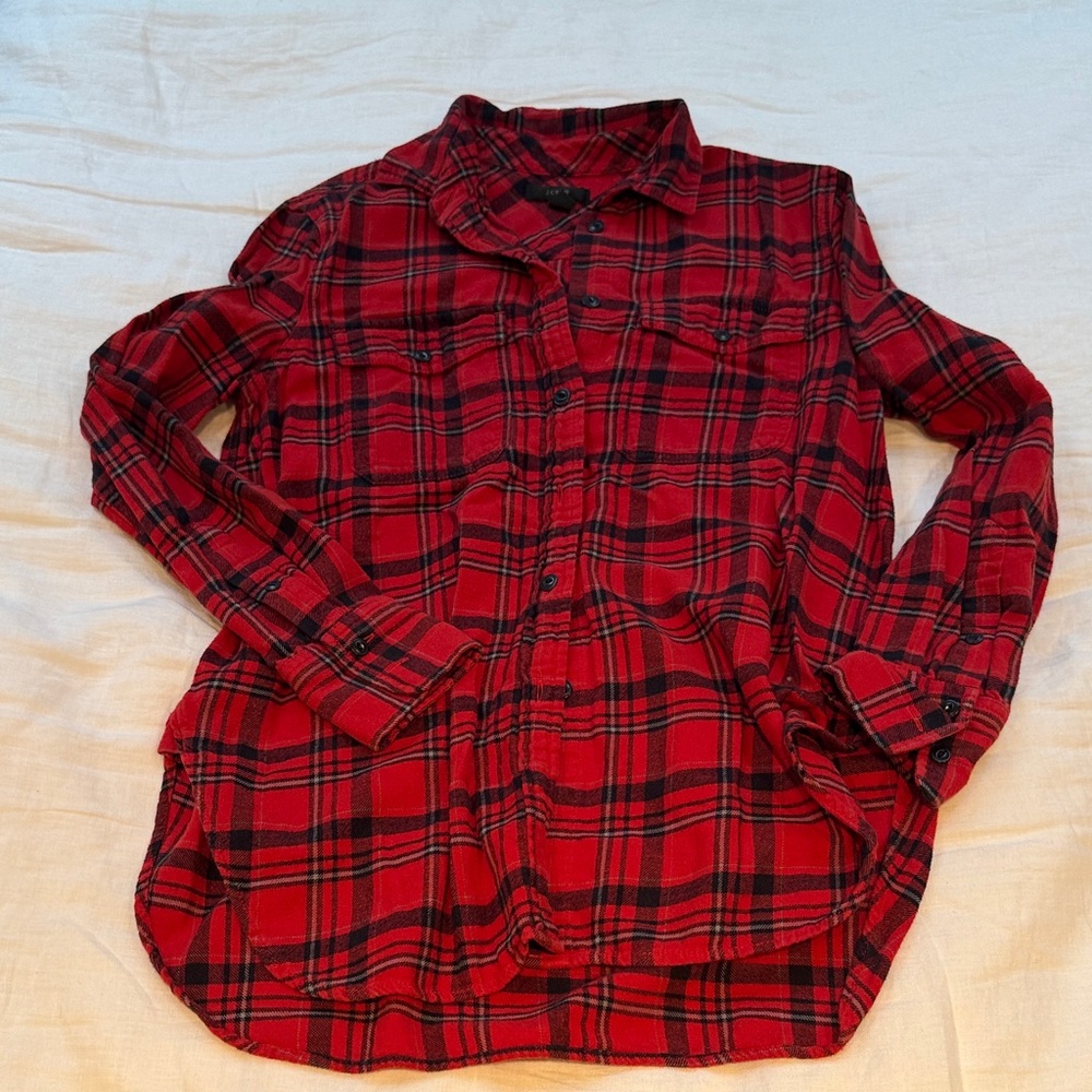 J. Crew Red and Black Plaid Button-Down Shirt
